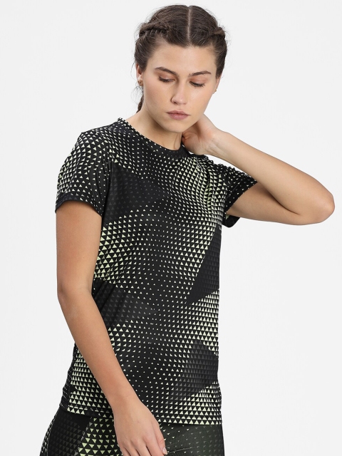 

Puma Women Yellow & Black Printed Training or Gym T-shirt