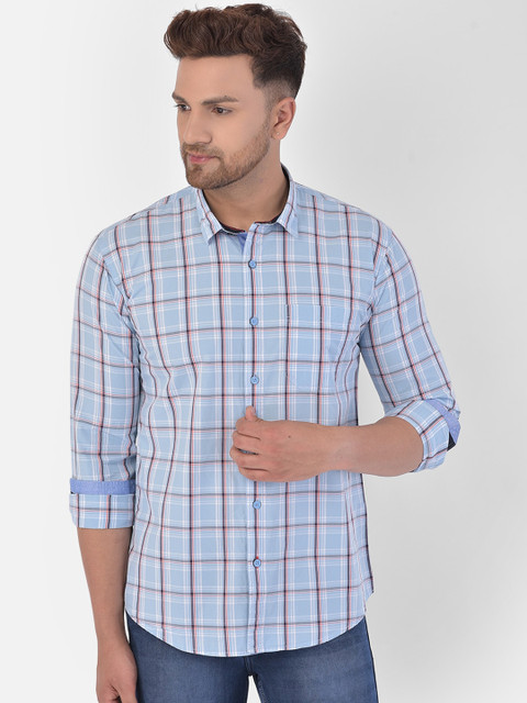

COBB Men Blue Slim Fit Checked Casual Shirt