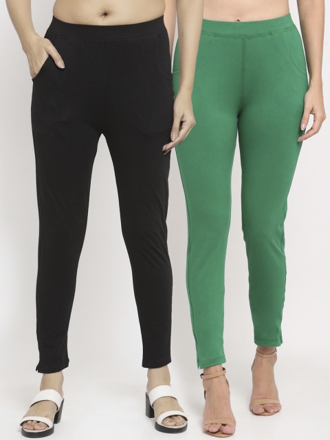 

NEUDIS Women Pack Of 2 Solid Ankle-Length Straight-Fit Leggings, Green