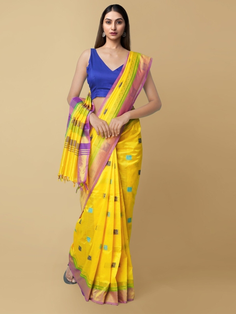 

Unnati Silks Yellow & Purple Ethnic Motifs Handloom Chettinad Saree