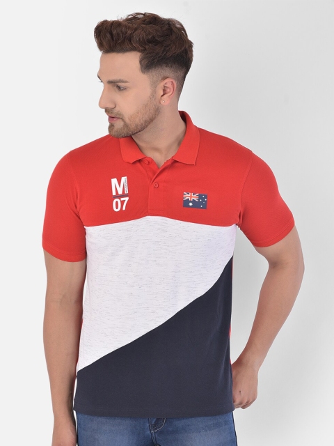 

COBB Men Red & Blue Colourblocked Polo Collar Applique T-shirt