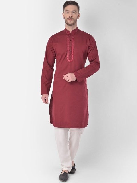 

SG LEMAN Men Maroon Yoke Design Pure Cotton Kurta with Pyjamas