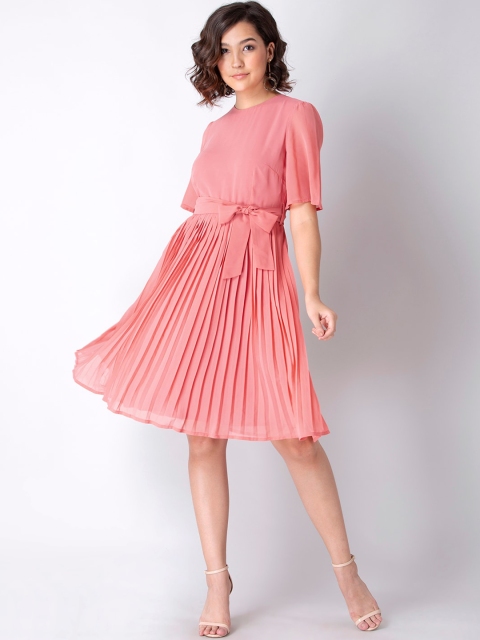 

FabAlley Pink Georgette Accordion Pleated Dress