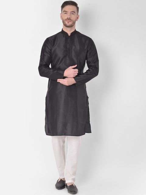 

SG LEMAN Men Black & White Raw Silk Kurta with Pyjamas
