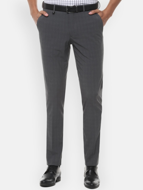 

V Dot Men Grey Checked Formal Trousers