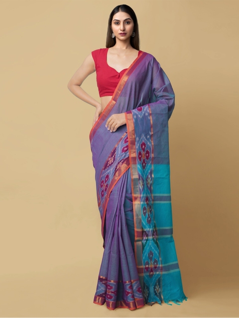 

Unnati Silks Purple & Blue Ethnic Motifs Chettinad Saree