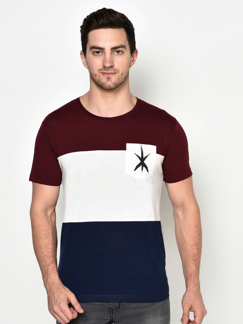 

ELEGANCE Men Maroon & White Colourblocked T-shirt