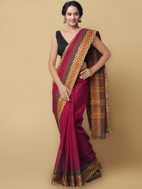 

Unnati Silks Maroon & Green Pure Cotton Handloom Pavni Chettinad Saree
