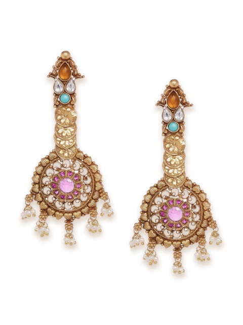 Fabindia Gold-Toned & Pink Contemporary Drop Earrings