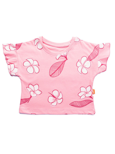 

You Got Plan B Girls Pink White Floral Printed Pure Cotton T-shirt