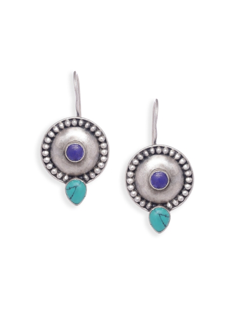 

Fabindia Silver-Toned & Blue Contemporary Drop Earrings
