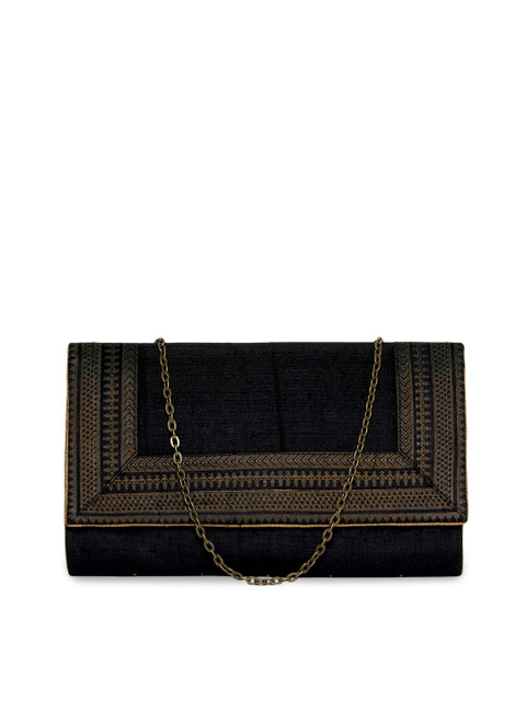 

Fabindia Black Khari Print Embellished Envelope Clutch