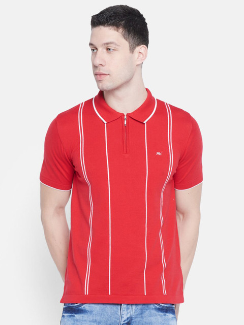 

Monte Carlo Men Red Striped Polo Collar T-shirt