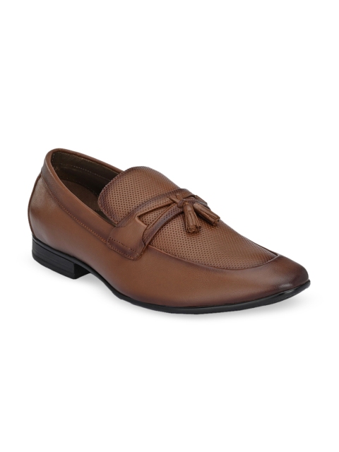 

Hitz Men Tan-Brown Textured Leather Semi-Formal Loafers