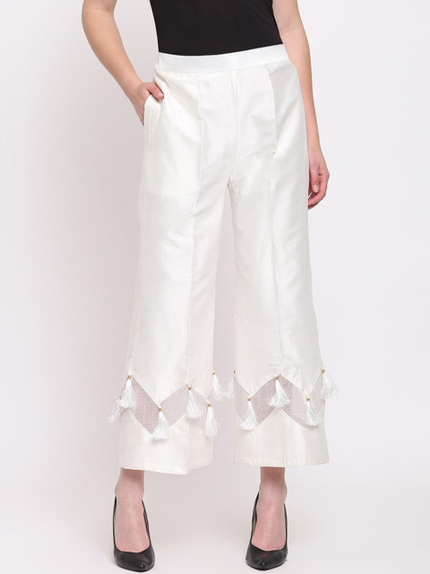 

RIVI Women White Hem Design Ethnic Palazzos