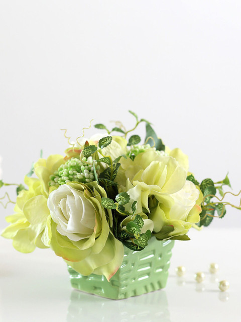 

Ferns N Petals Green & Yellow Artificial Mixed Flowers With Ceramic Pot