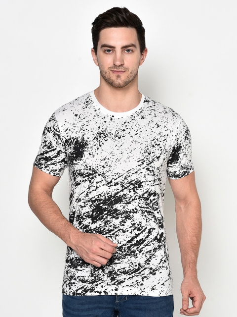 

ELEGANCE Men White and Black Abstract Printed T-shirt
