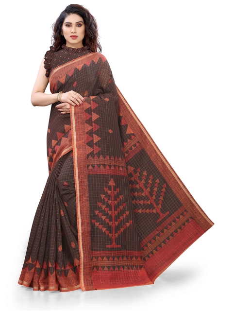 KALINI Women Brown Printed Cotton Saree