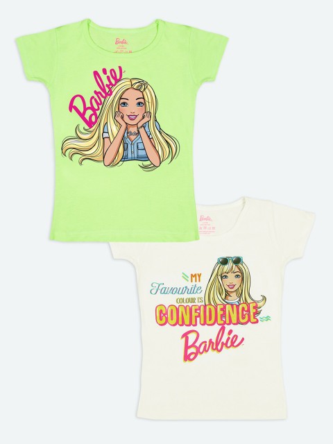 

Barbie Girls Green & Cream-Coloured 2 Barbie Printed Cotton T-shirts