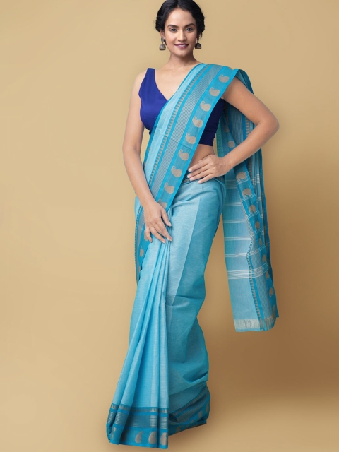 

Unnati Silks Blue & Beige Pure Cotton Chettinad Saree