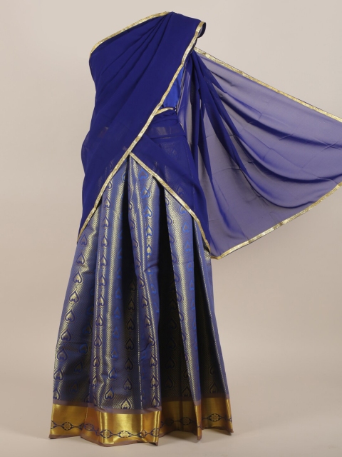 

Pothys Women Blue & Gold -Toned Ethnic motifs Traditional Half Saree