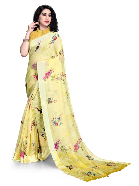 

KALINI Yellow & Multi Polycotton Floral Print Saree