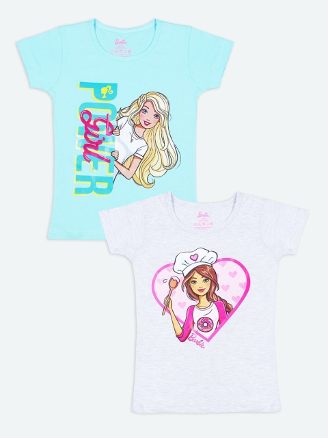 

Barbie Girls Blue & Grey Melange Pack of 2 Barbie Printed T-shirt