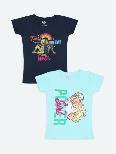 

Barbie Girls Pack Of 2 Navy Blue & Light Blue Printed T-shirt