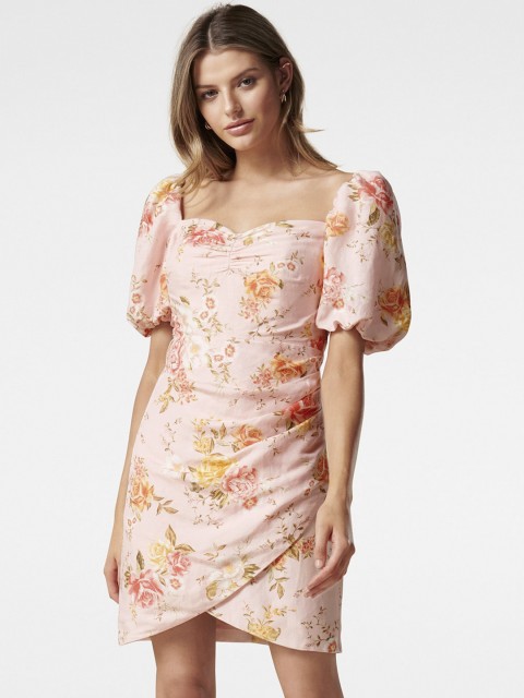 

Forever New Pink Floral Linen Sheath Mini Dress