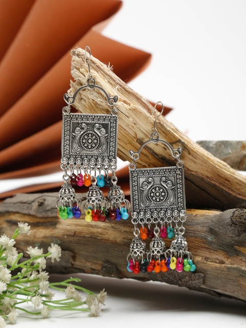

NEUDIS Silver-Toned Oxidised Contemporary Drop Earrings