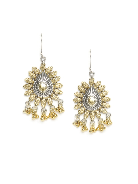 Fabindia Silver-Toned & Gold-Toned Handcrafted Classic Drop Earrings