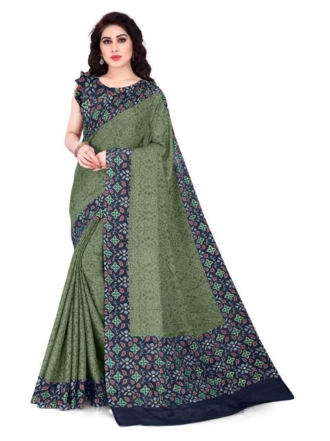 

KALINI Women Green & Navy blue Floral Printed Saree
