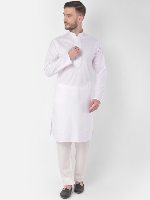 

SG LEMAN Men White Pure Cotton Kurta with Churidar