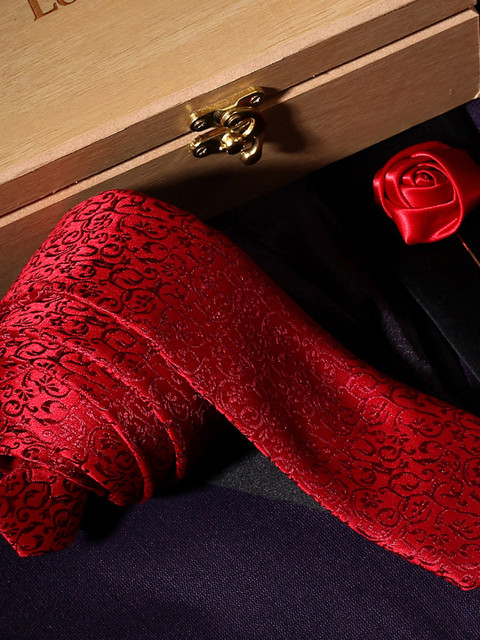 

LOUIS STITCH Men Red Woven Design Broad Tie