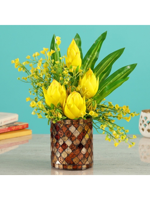 

Ferns N Petals Yellow & Green Cutwork Mosaic Artificial Flower & Pot