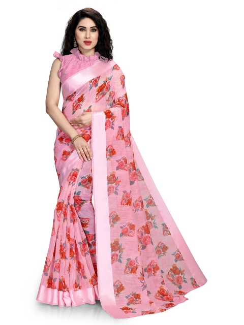 

KALINI Women Pink & White Floral Cotton Saree