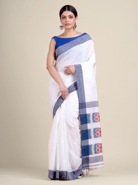 

Charukriti White & Blue Ethnic Motifs Handloom Cotton Blend Saree