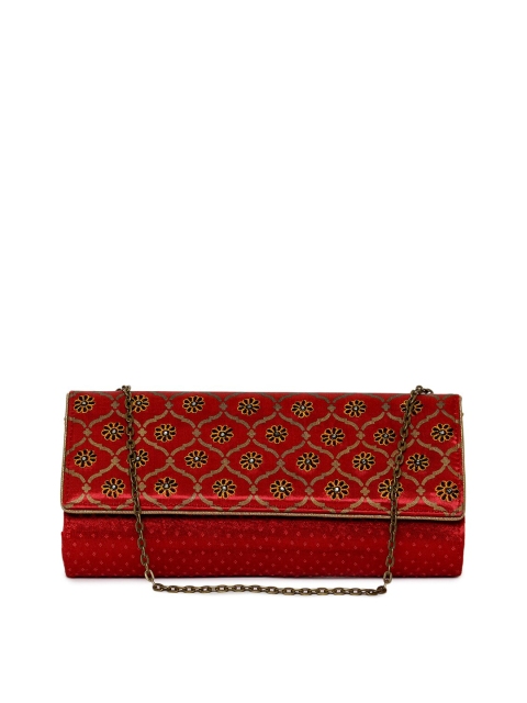 

Fabindia Red Floral Embellished Structured Sling Bag with Cut Work