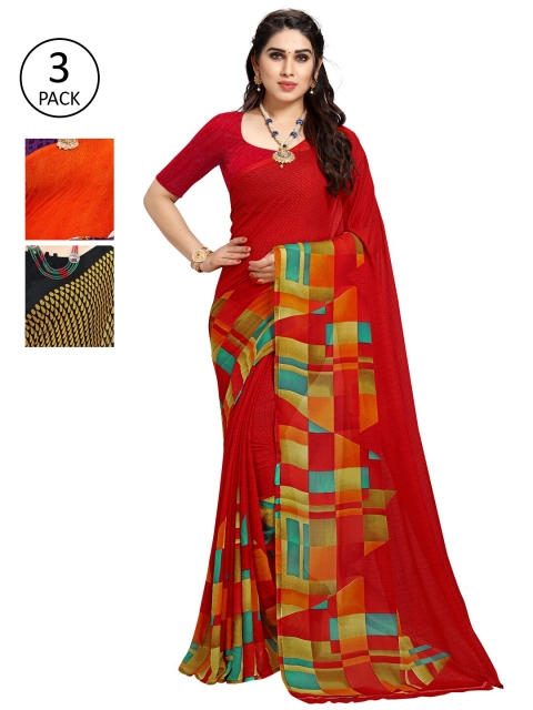 

KALINI Multicoloured Set of 3 Poly Georgette Saree, Multi