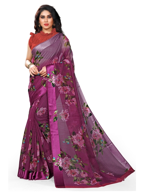 

KALINI Purple & Green Floral Print Bagh Saree With Unstitched Blouse
