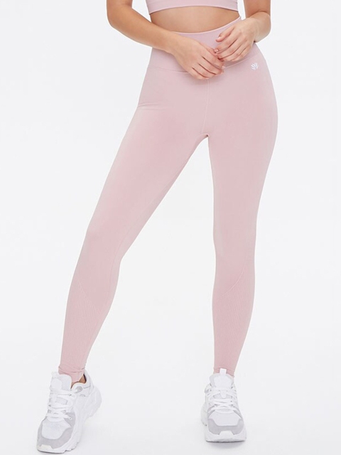 

FOREVER 21 Women Mauve Solid Ankle-Length Active Seamless Ribbed-Trim Leggings