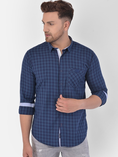 

COBB Men Blue Slim Fit Checked Casual Shirt