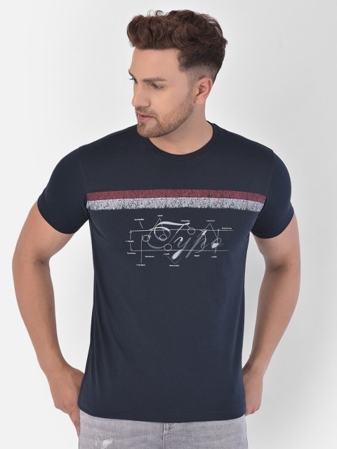 

COBB Men Navy Blue Typography Printed T-shirt