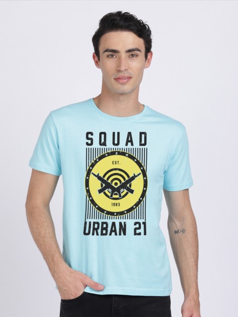 

MASH UNLIMITED Men Blue & Yellow Printed Slim Fit T-shirt
