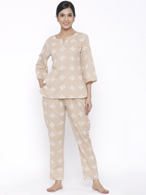

WomenMagic Women Beige 3/4 sleeve Nightwear
