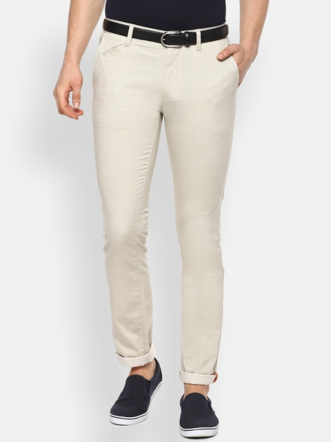 

V Dot Men Beige Textured Slim Fit Trousers
