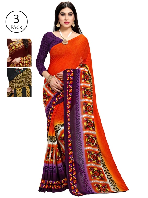 

KALINI Pack of 3 Yellow & Black Saree