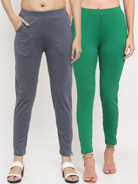 

NEUDIS Women Pack Of 2 Solid Straight-Fit Ankle-Length Leggings, Green