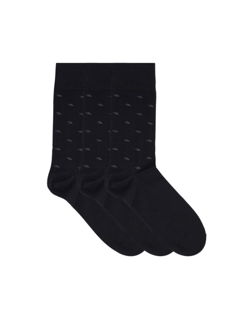 

N2S NEXT2SKIN Men Pack Of 3 Black & Grey Patterned Cotton Calf-Length Socks
