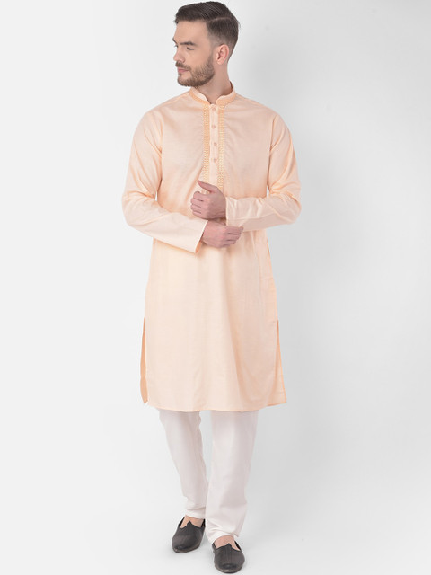 

SG LEMAN Men Peach-Coloured Pure Cotton Kurta with Churidar